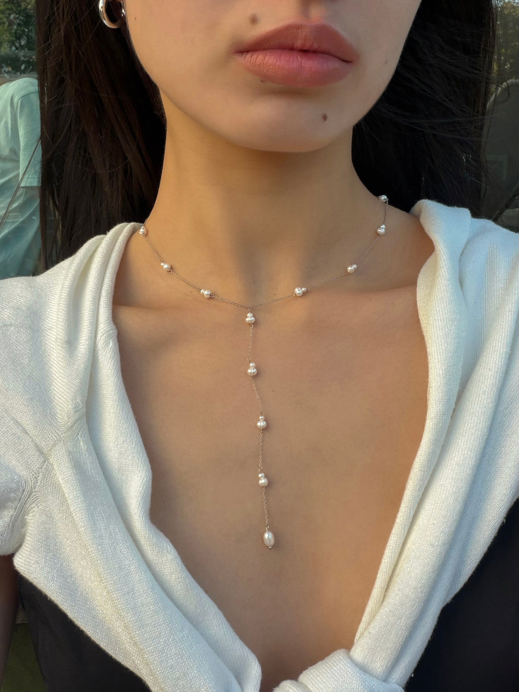 mini mini pearl drop chain necklace